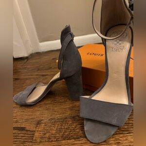 Vince Camuto grey suede heeled sandal. Great neutral color goes with anything!